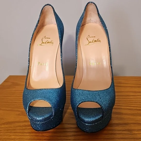 Christian Louboutin Lady Peep 150mm Blue Glitter - Picture 3 of 12